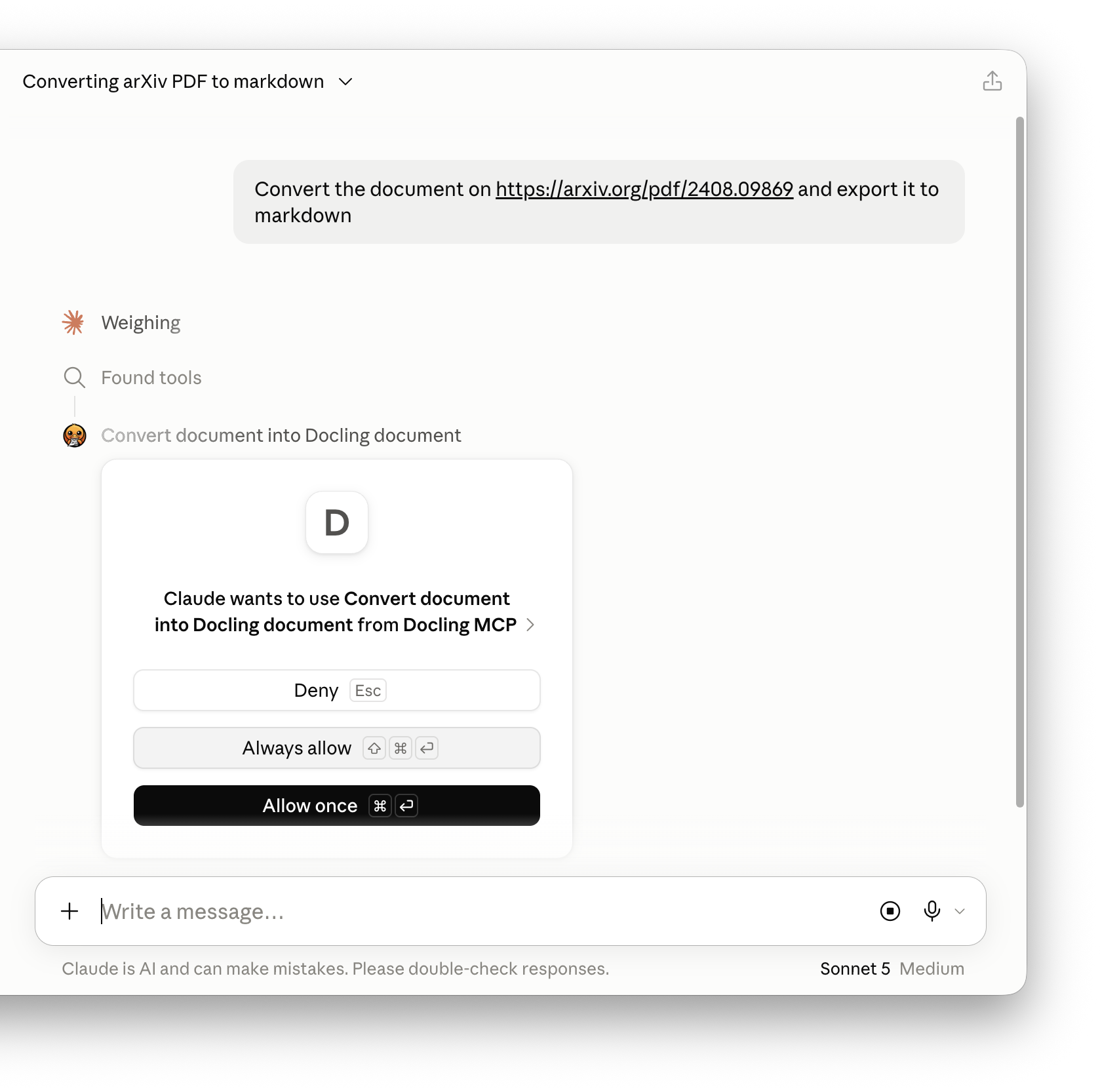 Docling MCP connector configuration in Claude